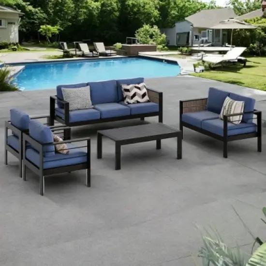 Heynemo Aluminum Outdoor Patio Furniture Set, Outdoor Sectional Metal Sofa with 5'' Cushion and Coffee Table for Balcony, Garden image {8}