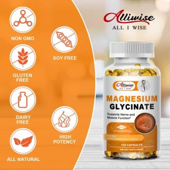 Alliwise Magnesium Glycinate 400mg Dietary Supplements, 120 Capsules image {4}