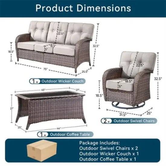 Gymojoy 4 Pieces 3-Seat Sofa Table with Swivel Chairs image {1}