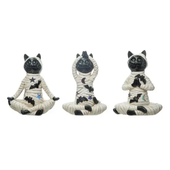 Transpac Resin Mummy Posing Cat Figurine Set of 3 Halloween Home Decorations image {1}