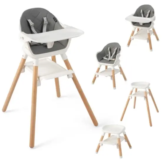 Costway 6-in-1 Convertible Wooden Baby Highchair Infant Feeding Chair with Removable Tray image {11}