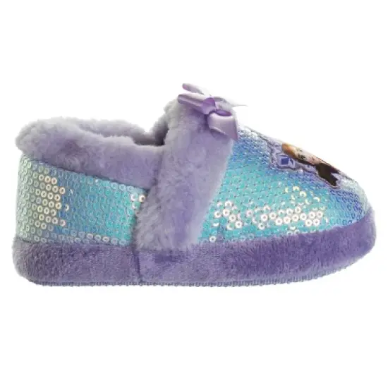 Disney Frozen Girl Slippers - Elsa and Anna Plush Lightweight Warm Comfort Soft Aline House Shoes - Purple (sizes 5-12 Toddler-Little Kid) image {3}