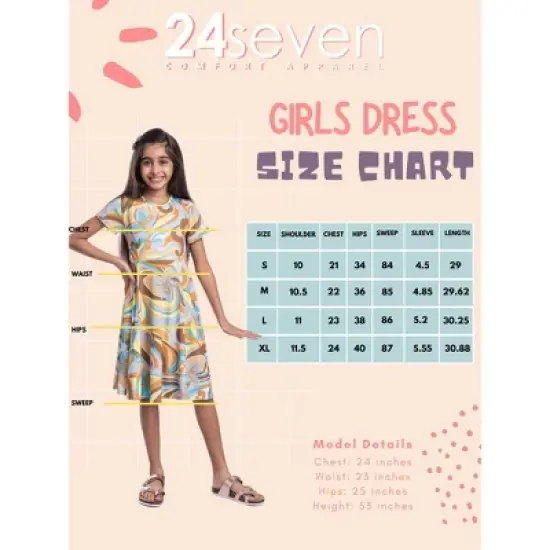24seven Comfort Apparel Girls Yellow Print Knee Length Short Sleeve Flowy Dress image {3}
