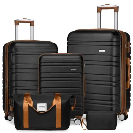 MOEPISY Luggage Sets 5 Piece with Duffel Bags, Hardside Expandable Suitcases with Spinner Wheels, Black image {5}