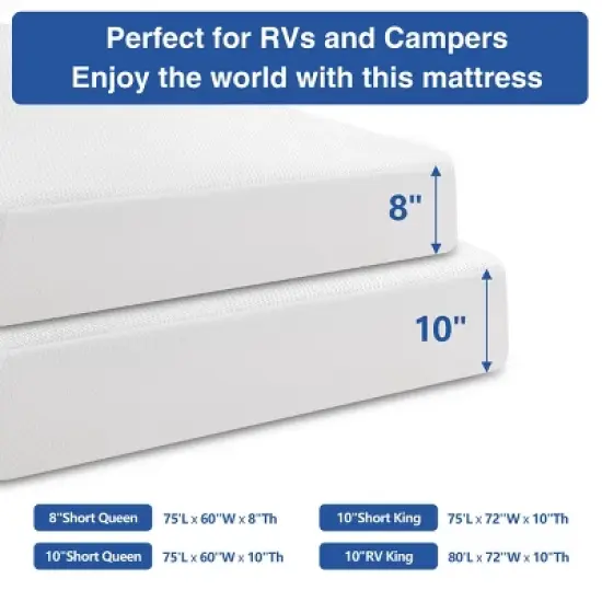 Dyonery RV Mattress 8/10-inch memory foam mattress, cooling green tea/gel medium-strength bed mattress in a box for campers, stress-relieving mattress image {6}