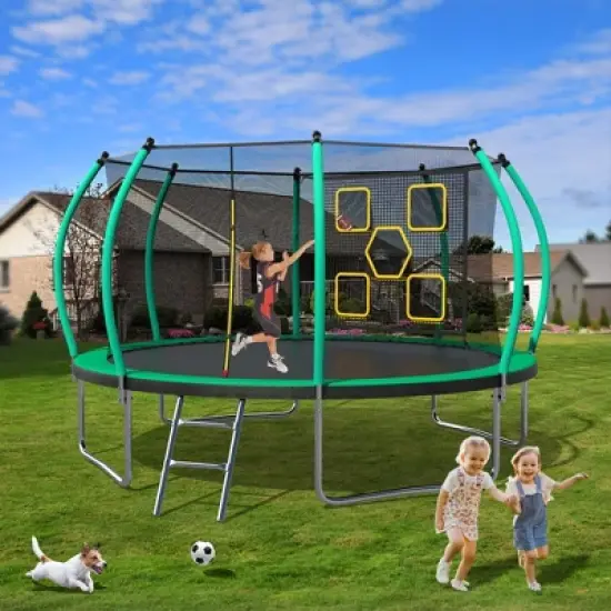 Jump Into Fun 12FT Outdoor Trampoline Equipped With 360-Degree Safety Net, Curved Poles, zipper door Recreational Trampoline for Kids and Adults image {6}