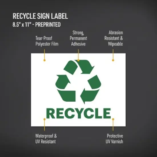 Avery Recycle Stickers, Green Recycle Signs for Bins, Containers, Trash Cans and Walls, Waterproof, UV Resistant, Preprinted, 8-1/2" x 11", 2 Total image {1}