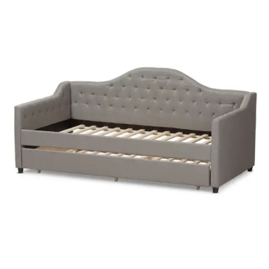 Twin Perry Modern and Contemporary Fabric Daybed with Trundle Light Gray - Baxton Studio image {3}