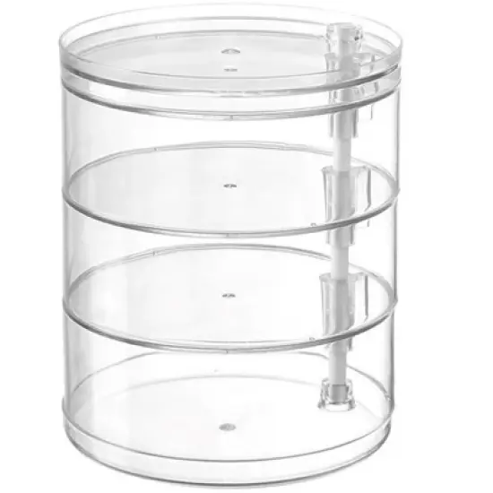 MPM 4 Tier Rotatable Organizer With Lid, Acrylic Jewelry Holder, Rotating Accessories Container, Clear Storage Tray for image {1}