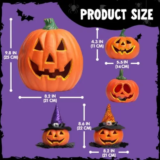 Joyfy 5 Packs Halloween Light up Jack-o&rsquo;-Lantern Combo Set, Pumpkin Prop with LED Light Halloween Tabletop Decorations Props  Decor image {3}