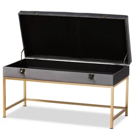 Aliana Velvet Fabric and Metal Large Ottoman Gold - Baxton Studio image {1}