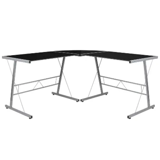 Emma and Oliver L-Shaped Computer Corner Glass Desk, Gaming Desk, Home Office Corner Desk image {5}