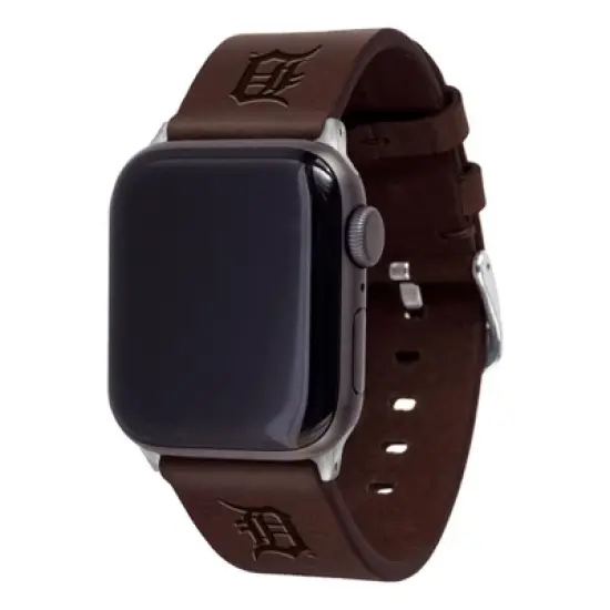 MLB Detroit Tigers Apple Watch Compatible Leather Band - Brown image {3}