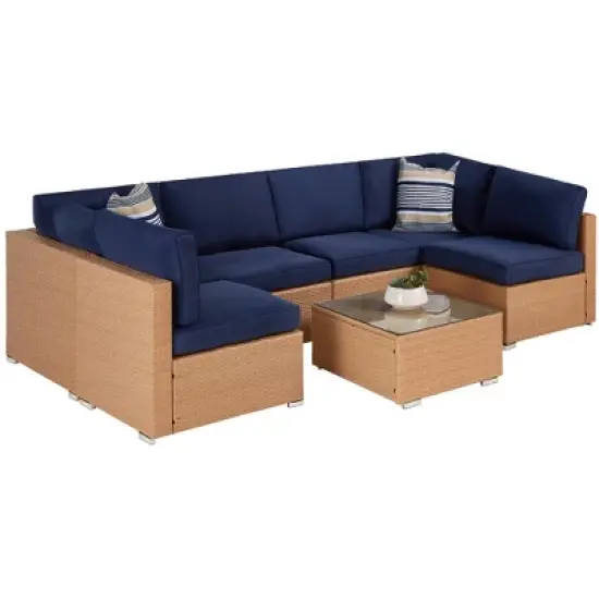 Best Choice Products 7-Piece Modular Outdoor Conversational Furniture Set, Wicker Sectional Sofas w/ Cover image {12}