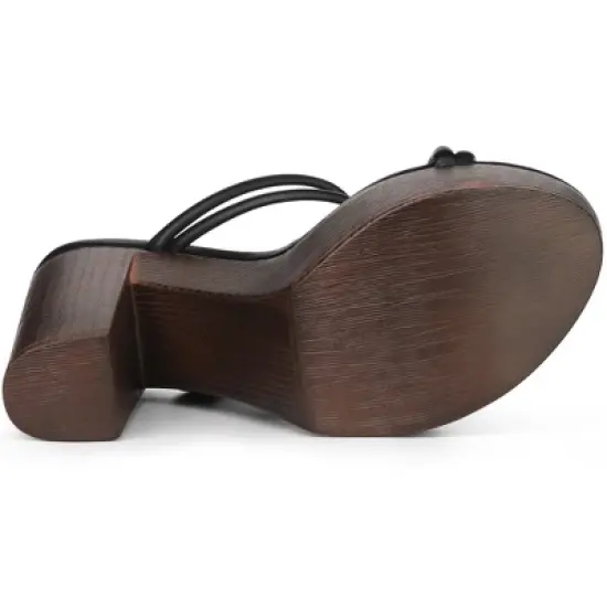 Allegra K Women's Platform Crisscross Strap Chunky Heel Slide Sandals image {4}