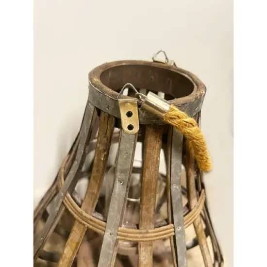 Essential Decor & Beyond 13.7" Natural Bamboo Glass Candle Holder Tabletop Lantern With Rope Handle image {5}