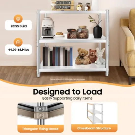 YIYIBYUS 3-Tier Stainless Steel Shelf Height Adjustable Storage Rack for Various Kitchen Utensils, Supplies, Food image {3}