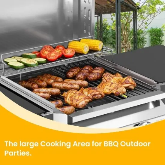 ZAFRO 2-Burner Propane Gas BBQ Grill, 16000 BTU Stainless Steel Barbecue with Cast Iron Grates Side Storage Shelves, Top Lid image {5}
