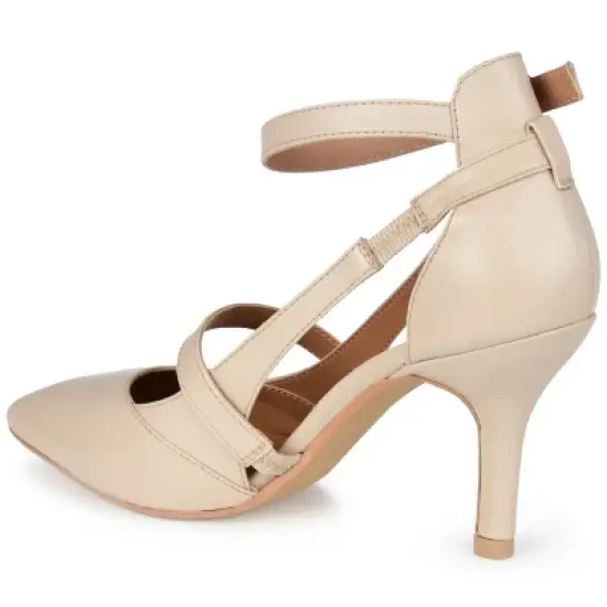 Journee Signature Womens Genuine Leather Vallerie Buckle Mid Heel Almond Toe Pumps image {6}