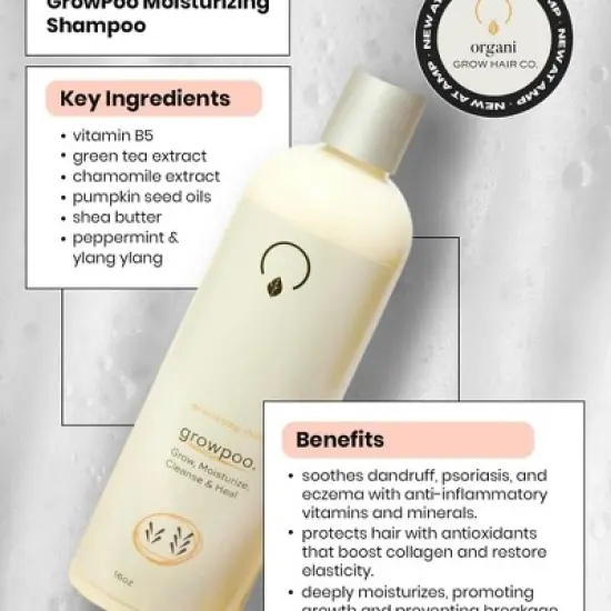 OrganiGrow GrowPoo Moisturizing Shampoo pH-Balanced, Gentle Protein Boost for MediumHigh Porosity Curls- 8 oz. image {2}