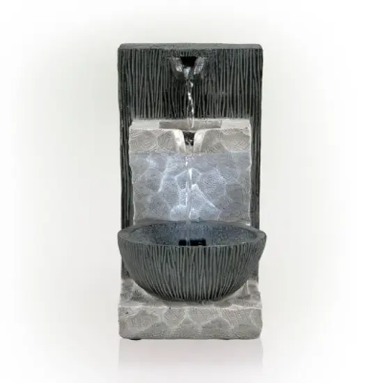 14" Modern Cascading Tabletop Fountain with LED Lights Gray - Alpine Corporation image {1}