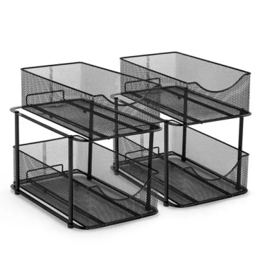 Sorbus 2 Pack 2 Tier Baskets with Mesh Sliding Drawers - Ideal Cabinet, Under the Sink, etc - Great for Bathroom, Kitchen, Office, etc. image {7}