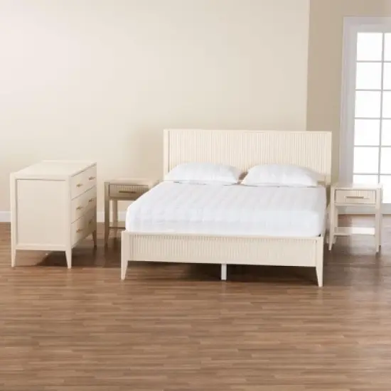 Baxton Studio Primrose Mid-Century Ivory Fluted Wood 4-Piece Bedroom Set image {10}
