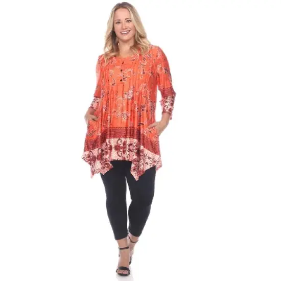 Women's Plus Size Victorian Print Tunic Top with Pockets - White Mark image {5}