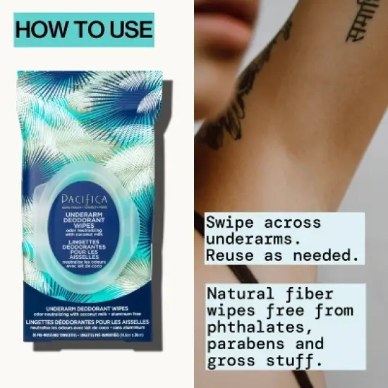 Pacifica Coconut milk & Essential Oils Underarm Deodorant Wipes - 30ct image {4}