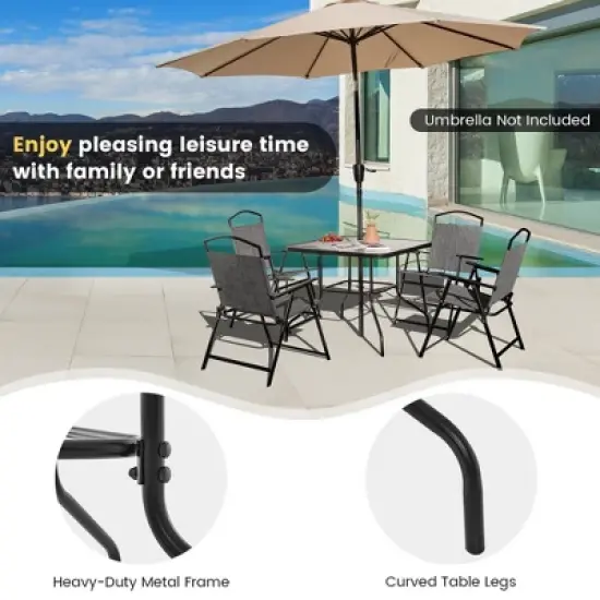 Costway 34 Inch Outdoor Dining Table Square Tempered Glass Table with 1.5" Umbrella Hole image {4}