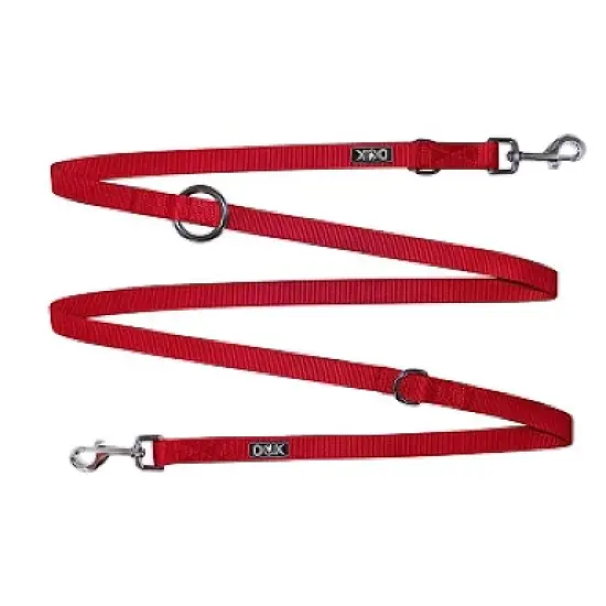 DDOXX 6.6 ft 3-Way Adjustable Nylon Medium Dog Leash - Red image {3}