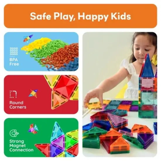 PICASSO-TILES Magnetic Tiles For Kids, 80PCS Construction STEM Building Blocks Educational Toy, Travel Size image {5}