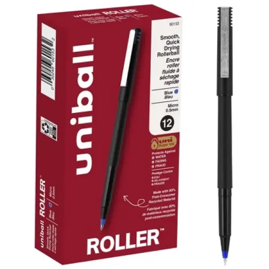 uni-ball Rollerball Pens Micro Point Blue Ink 12/Pack (60153) image {9}