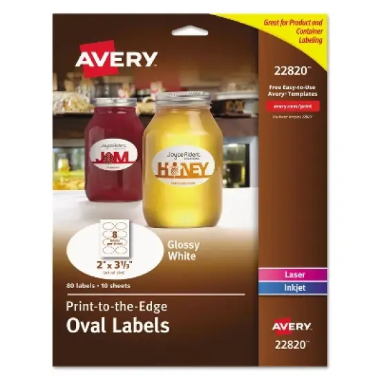 Avery Oval True Print Easy Peel Labels 2 x 3 1/3 Glossy White 80/Pack 22820 image {7}