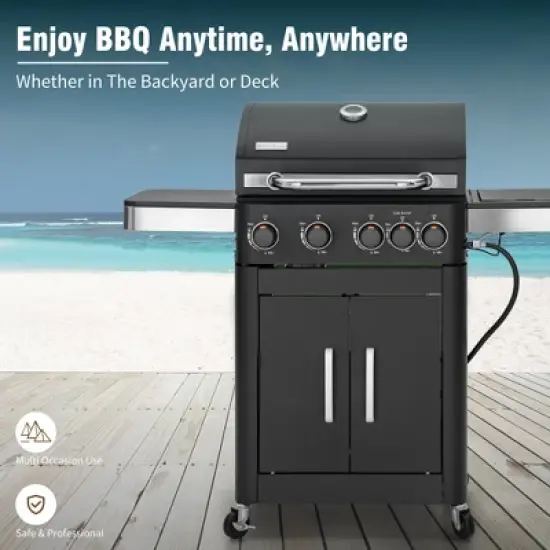 Captiva Designs 4-Burner Propane BBQ Grill with Side Burner & Porcelain-Enameled Cast Iron Grates - 46,700 BTU image {4}