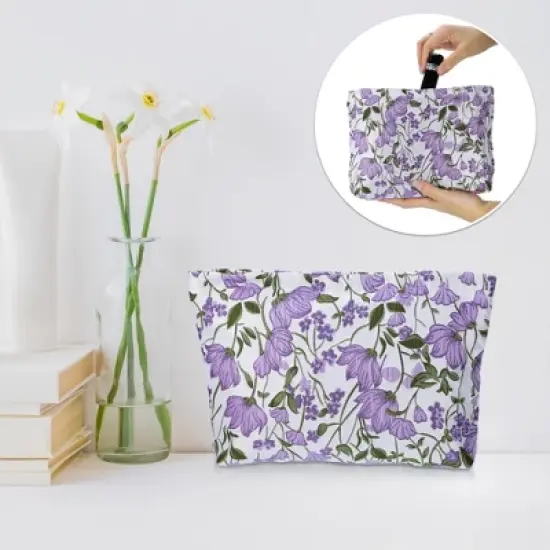 Unique Bargains Travel Canvas Floral Zipper-Closure Purple 1 Pc image {5}