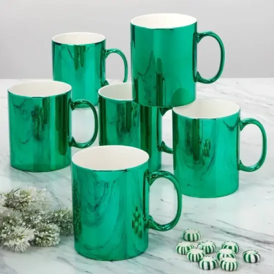 Certified International Set of 6 Holiday Lights 16oz Mugs Green image {1}