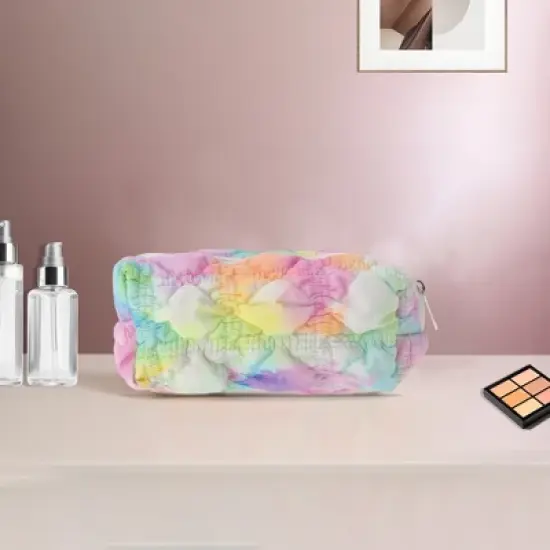 Unique Bargains Ruffled Cloud Rainbow Bubble Grid Makeup Bag 1 Pc image {4}
