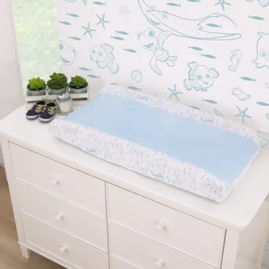 NoJo Disney Finding Nemo Cutest Little Catch Light Blue, and White Contoured Changing Pad Cover image {1}