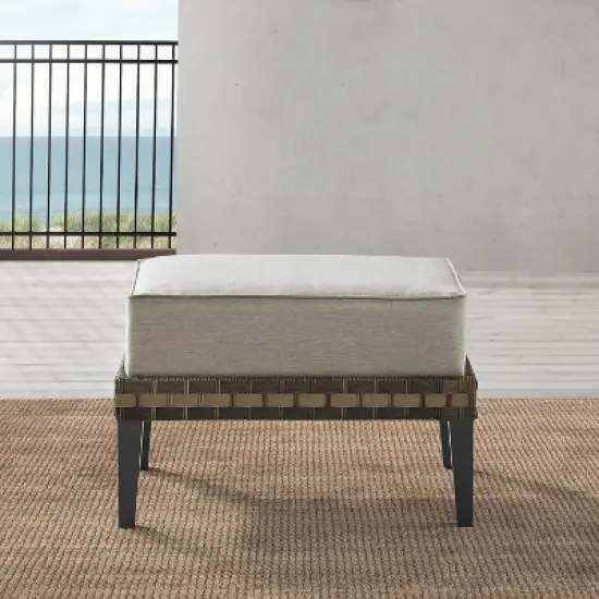 Prescott Outdoor Wicker Ottoman - Taupe/Brown - Crosley image {2}