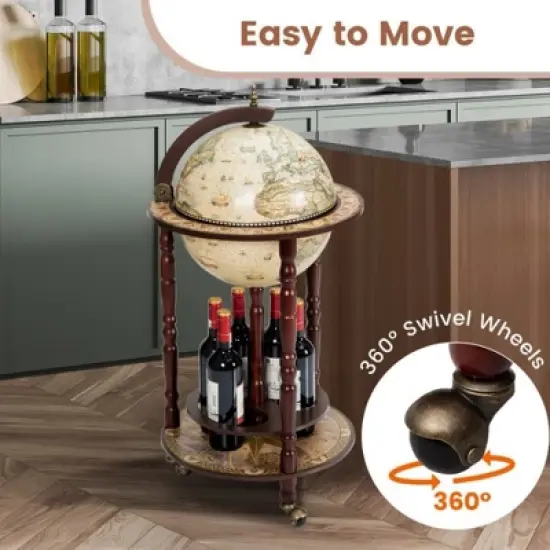 MOEPISY 17 Inch Wooden Globe Liquor Bottle Wine Rack with Wheels image {4}