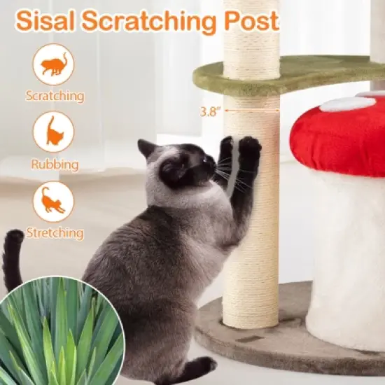 Costway Cute Mushroom Cat Tree Multi-level Cat Tower w/ Sisal Scratching Posts for Indoor Kittens & Cats image {5}