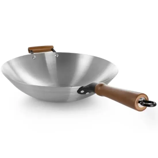 Oster Sangerfield 14in Stainless Steel Flat Bottom Wok with Wooden Handles image {3}