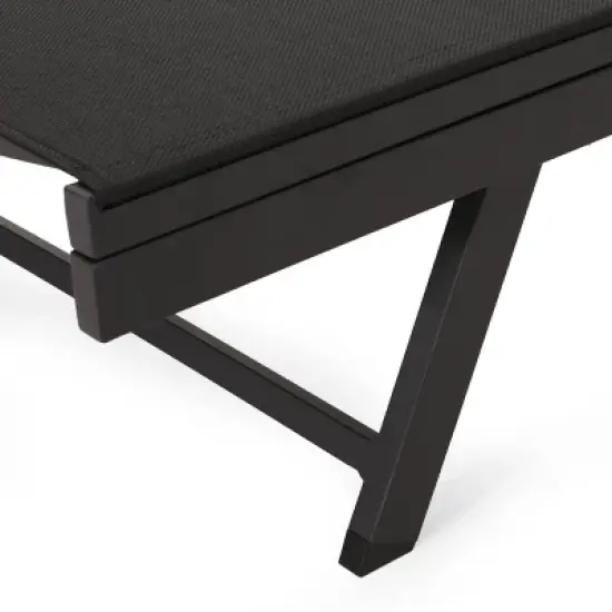 Salton 2pc Patio Aluminum Chaise Lounges with Mesh Seating - Black/Dark Gray - Christopher Knight Home: Water-Resistant, Iron Hardware image {2}