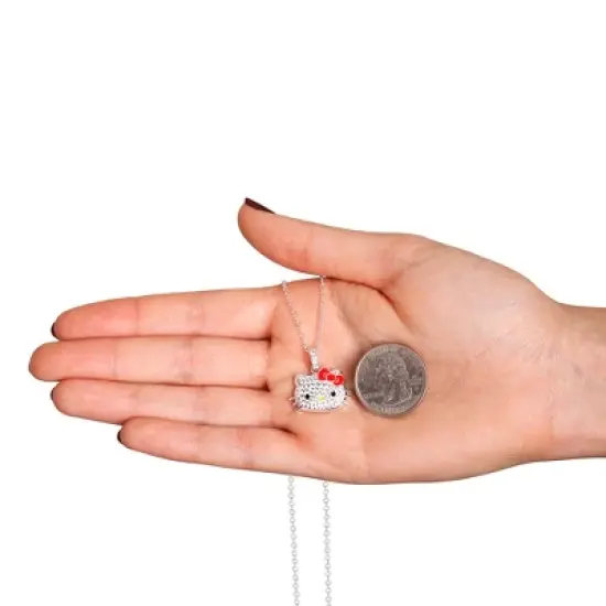 Hello Kitty Womens Silver Plated Clear Crystal Hello Kitty Pendant, 18'' image {4}