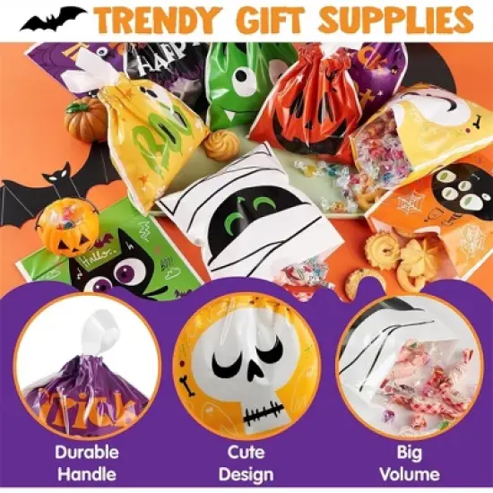 Joyfy 108 PCS Mini Halloween Drawstring Candy Bag, Party Favors Supplies, Goodie Trick or Treat Bag with 9 Character Designs for kids Classroom Gifts image {2}