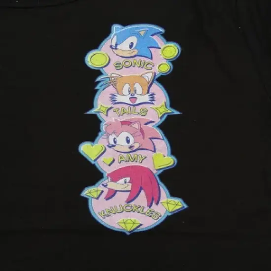 Sonic The Hedgehog Classic Character Heads & Names Crew Neck Short Sleeve Black Women's T-shirt image {1}