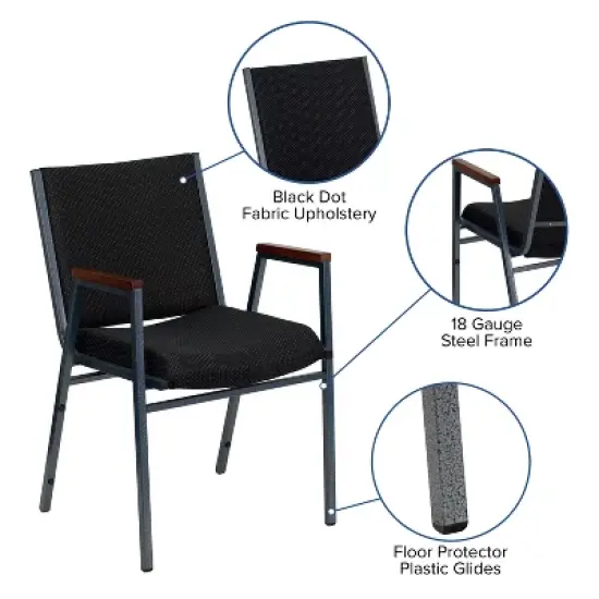 Emma and Oliver Heavy Duty Black Dot Fabric Stack Chair with Arms image {3}