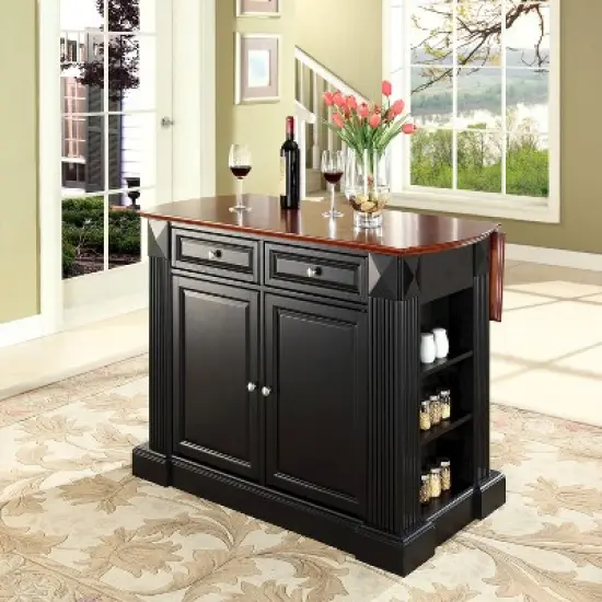 Drop Leaf Breakfast Bar Top Kitchen Island - Black - Crosley image {5}