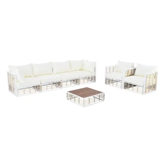 FIONECA Modern Minimalist 7-Piece Metal Patio Sectional Sofa Set with Thick Cushions & Coffee Table &uml;C White, Indoor & Outdoor image {9}